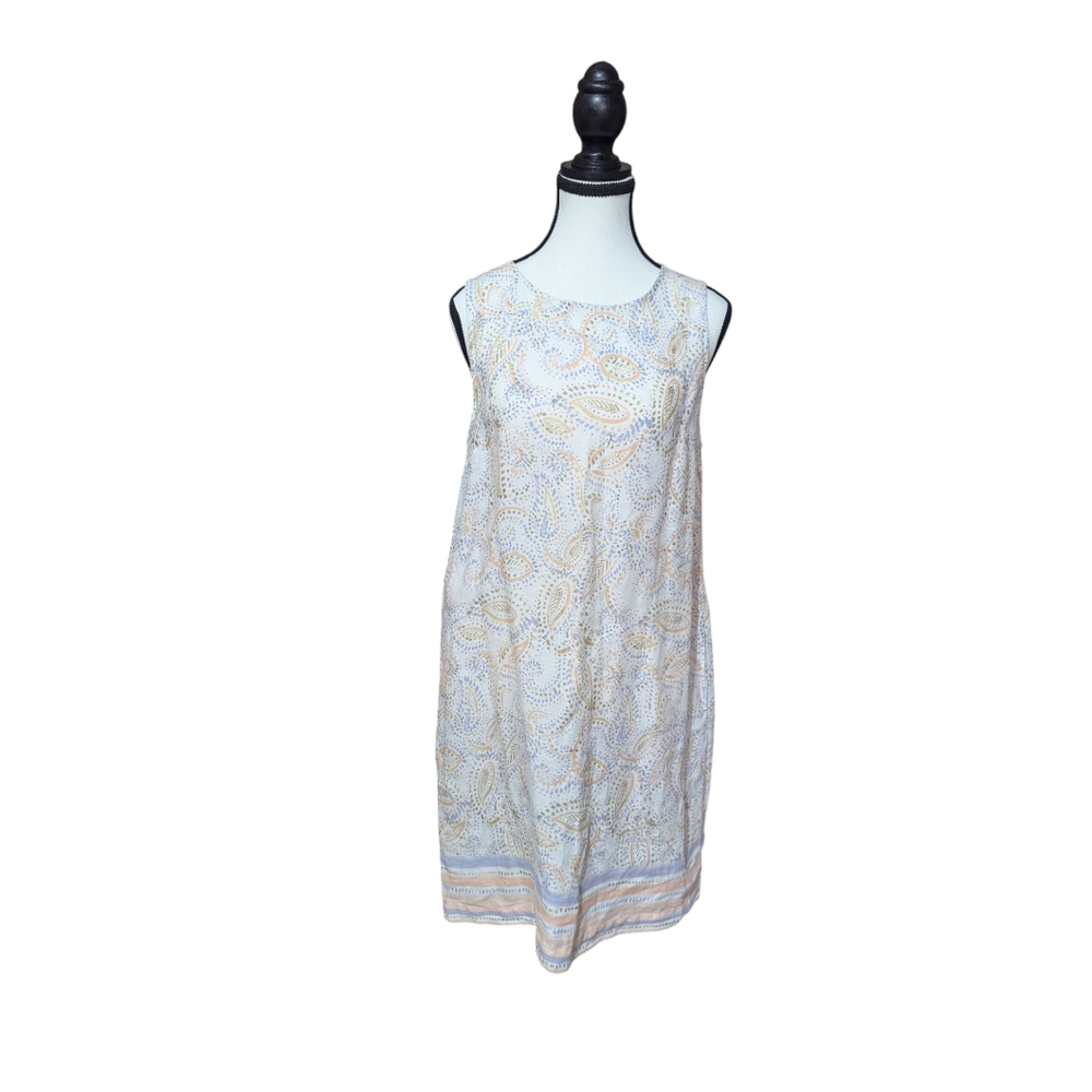 Rachel Ashwell 100% Linen White Green Peach Paisley Sleeveless Dress Sz M *GUC